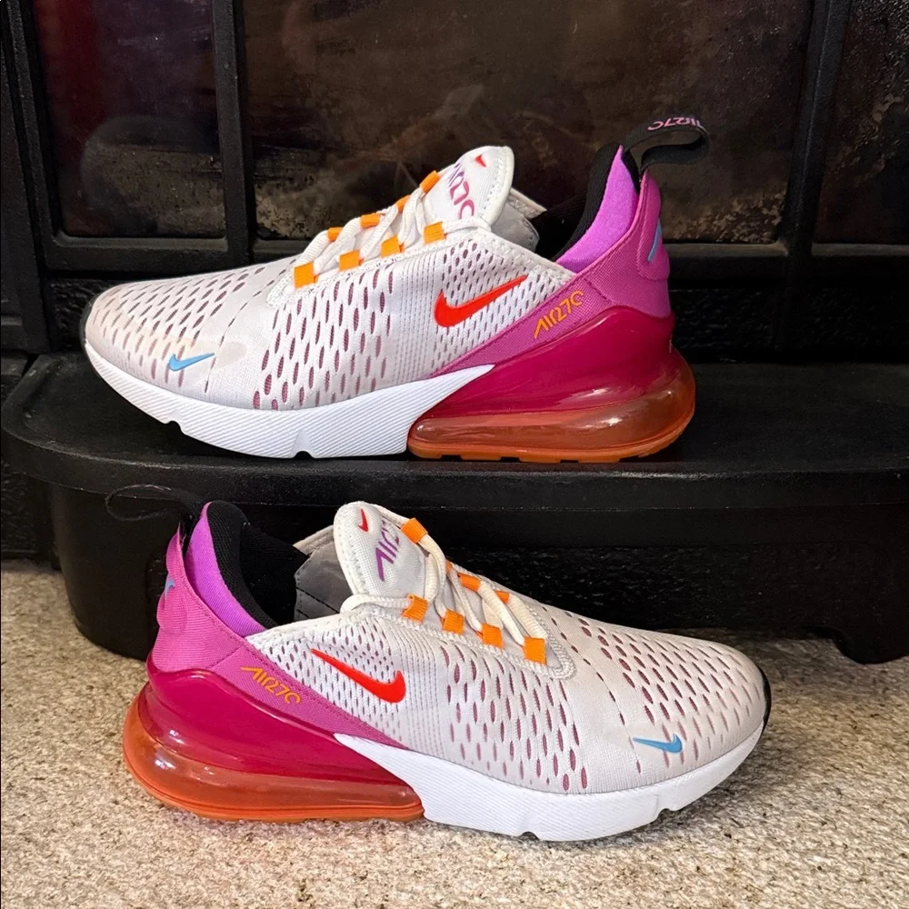 Nike Air Max 270 White Pink Orange Sneakers - Picture 1 of 6